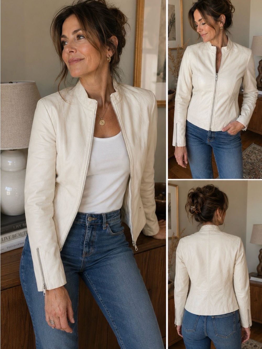 Danier supple white Zip-Front Leather Jacket